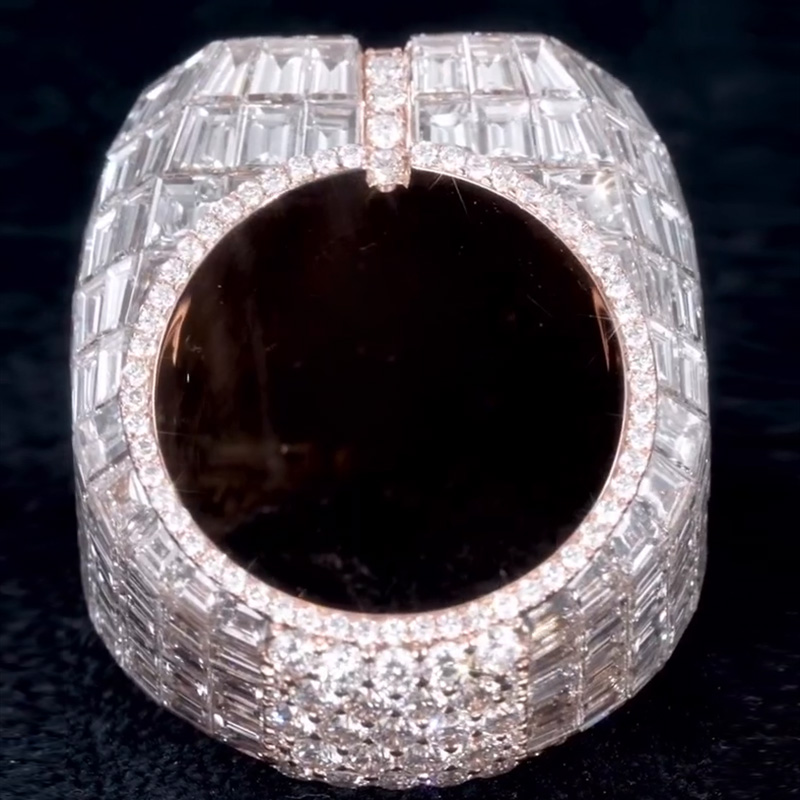 5ct Round Cut White Sapphire Halo With  Banquette Cut Setting Chandelier Men's Ring In Rose Gold