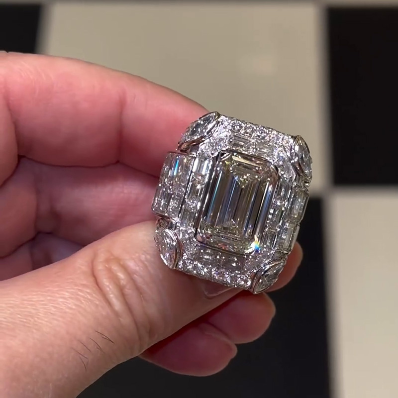 15ct Emerald Cut White Sapphire Eternity Band Handmade Men's Ring