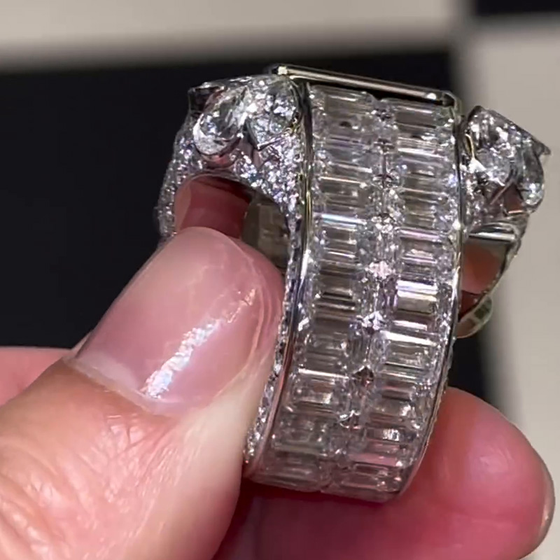 15ct Emerald Cut White Sapphire Eternity Band Handmade Men's Ring