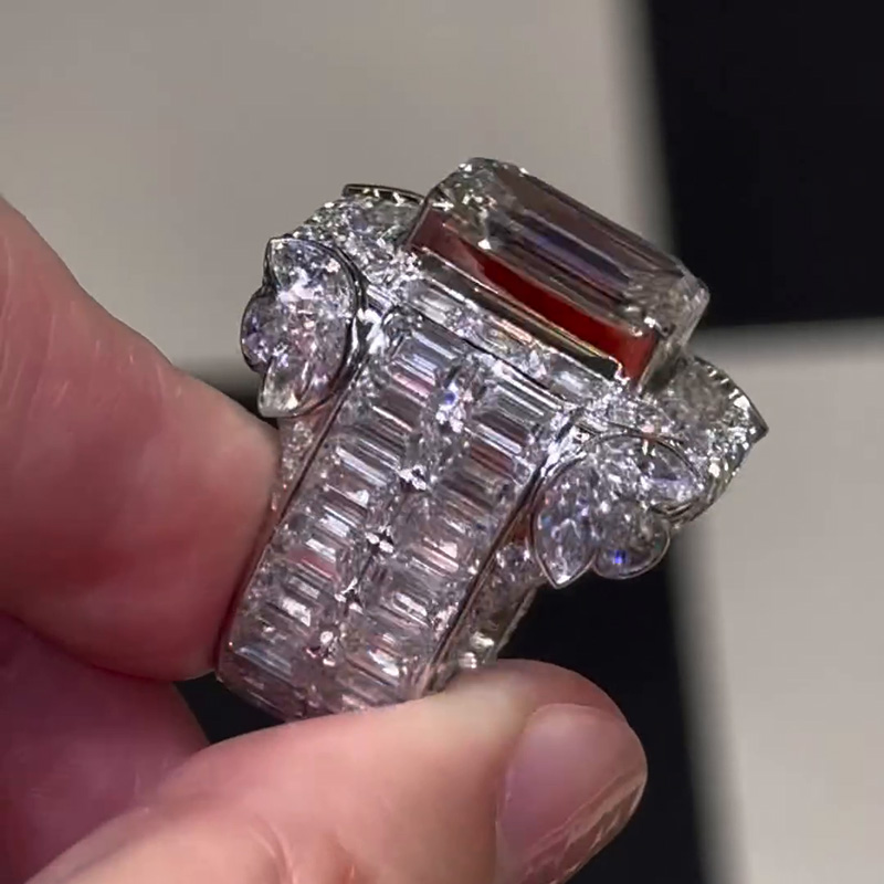 15ct Emerald Cut White Sapphire Eternity Band Handmade Men's Ring