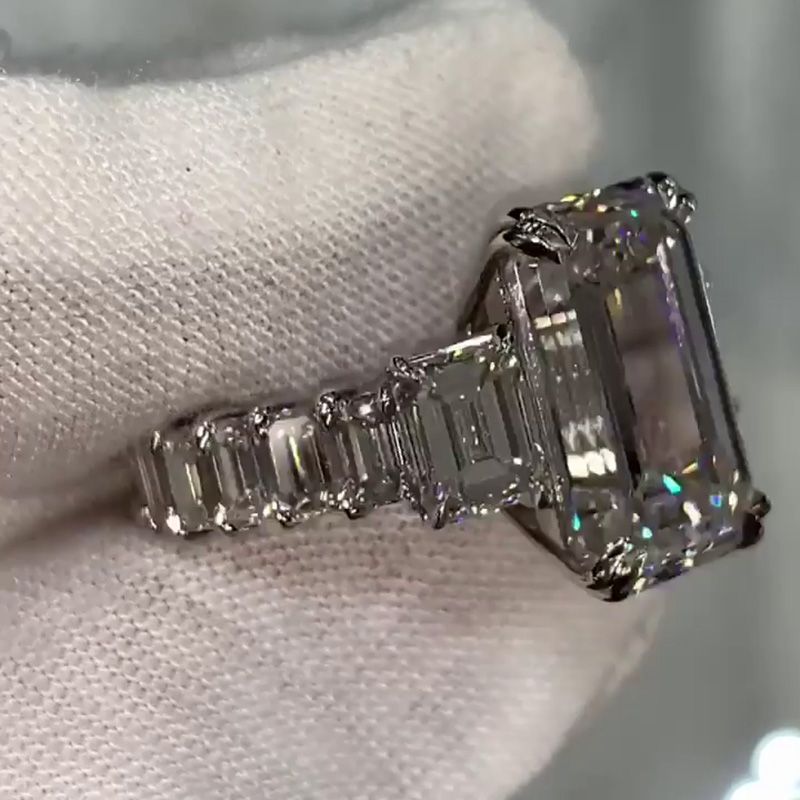 8ct Emerald Cut White Sapphire Eternity Handmade Engagement Ring