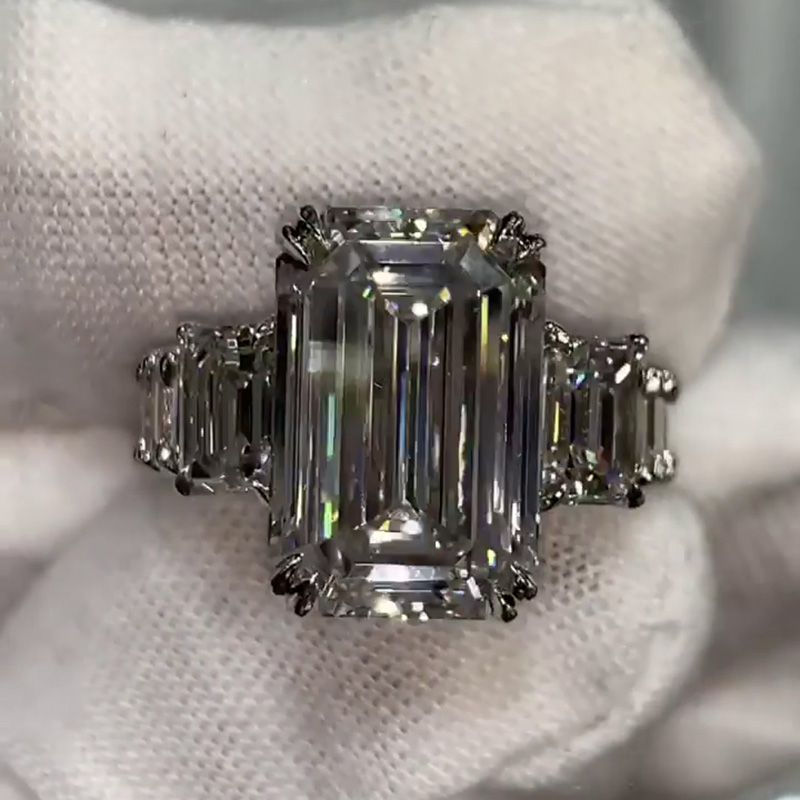 8ct Emerald Cut White Sapphire Eternity Handmade Engagement Ring