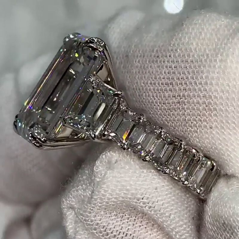 8ct Emerald Cut White Sapphire Eternity Handmade Engagement Ring