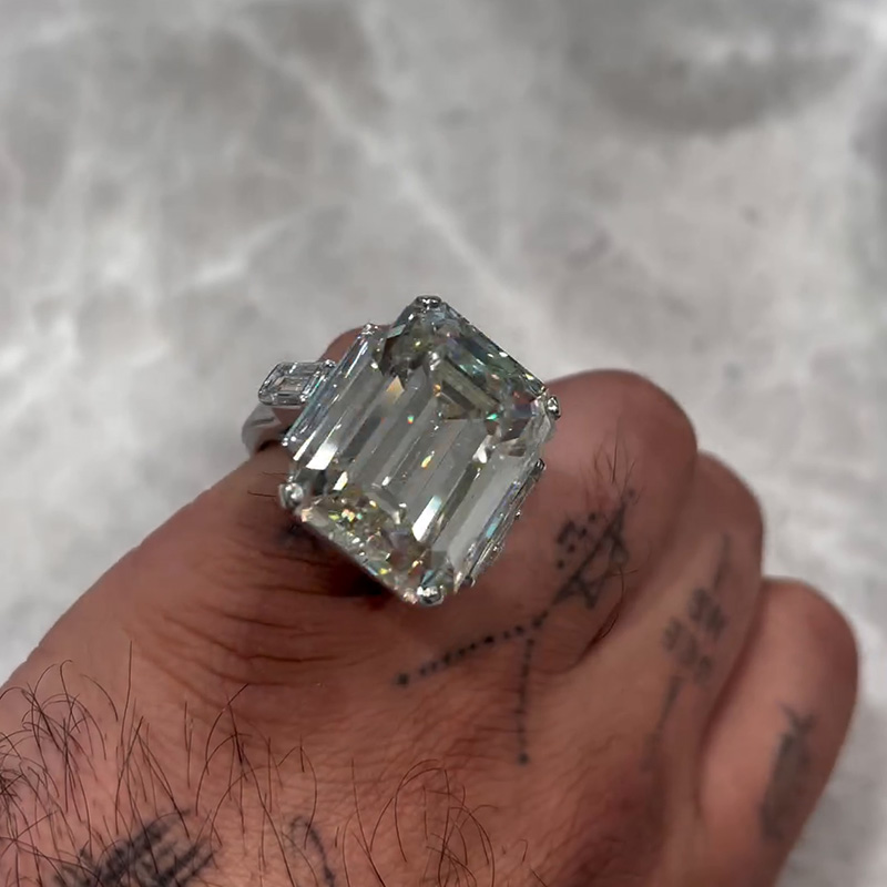 25ct Emerald Cut White Sapphire Luxury Handmade Sterling Silver Ring