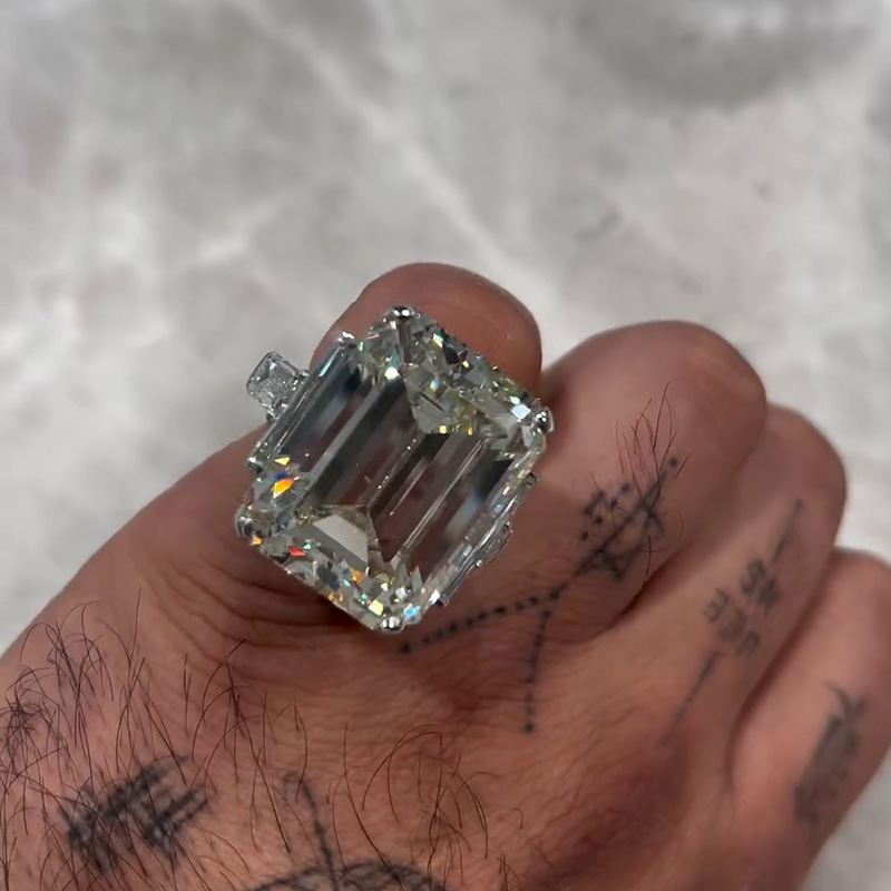 25ct Emerald Cut White Sapphire Luxury Handmade Sterling Silver Ring