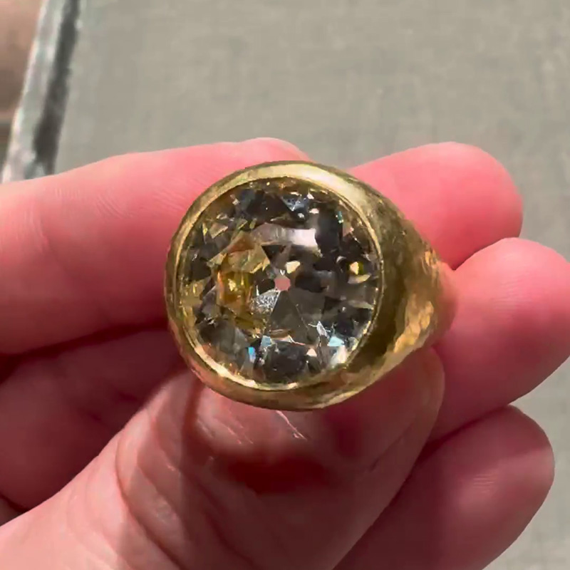 8ct Round Cut White Sapphire Yellow Gold Vintage Handmade Men's Ring