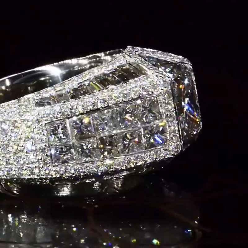 6.5ct Princess & Trillion Cut White Sapphire Pave Set Handmade Engagement Ring