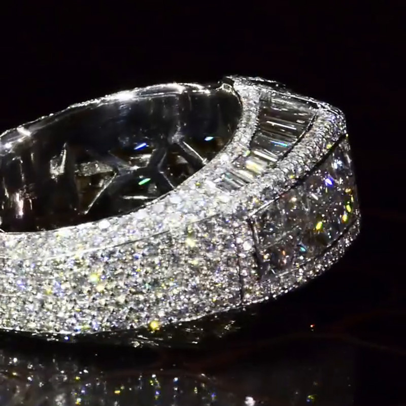 6.5ct Princess & Trillion Cut White Sapphire Pave Set Handmade Engagement Ring