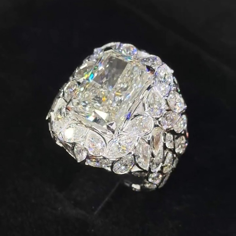 18ct Radiant Cut White Sapphire With Pear & Marquise Cut Setting Handmade Sterling Silver Men's Ring