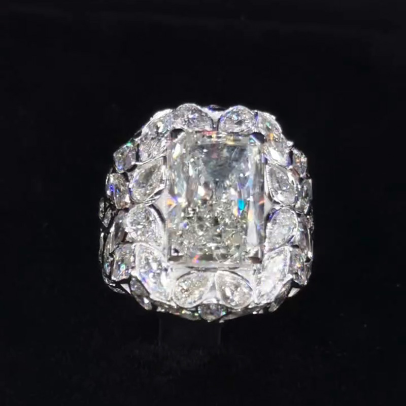 18ct Radiant Cut White Sapphire With Pear & Marquise Cut Setting Handmade Sterling Silver Men's Ring