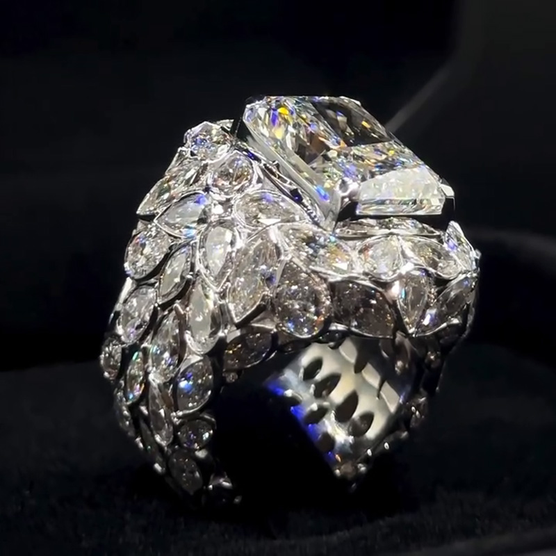 18ct Radiant Cut White Sapphire With Pear & Marquise Cut Setting Handmade Sterling Silver Men's Ring