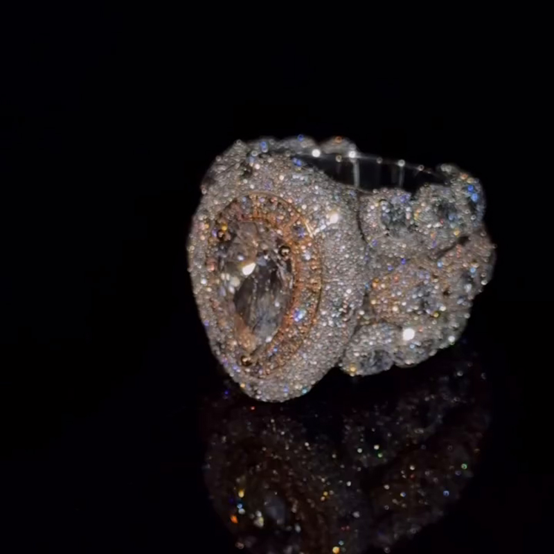 5ct Pear Cut With 12ct Side Stones Halo Pave Set Handmade Men's Rings