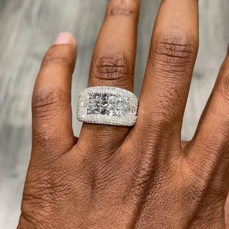 5ctw Princess Cut White Sapphire Invisible Set Handmade Men's Ring