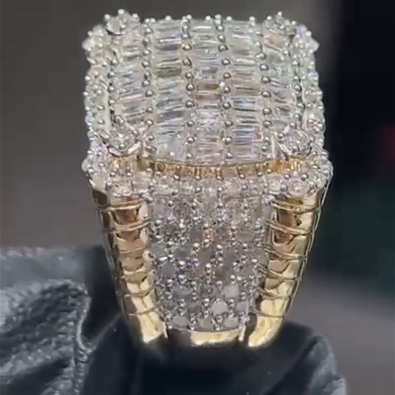 2.5ctw Baguette Cut White Sapphire Yellow Gold Handmade Men's Ring