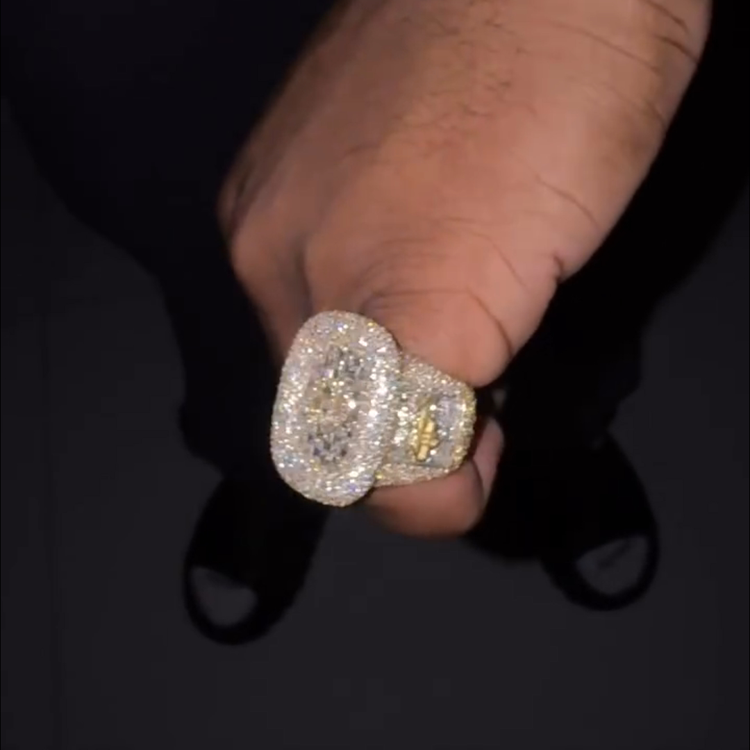 Luxury handmade men's ring in sterling silver and rose gold with all around diamonds