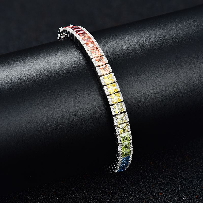 Sterling Silver Multi Color Round And Princess Cut Tennis Bracelet