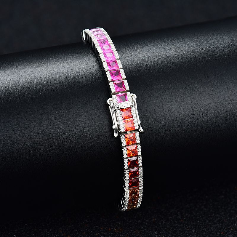 Sterling Silver Multi Color Round And Princess Cut Tennis Bracelet