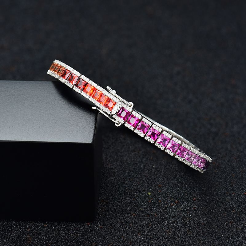 Sterling Silver Multi Color Round And Princess Cut Tennis Bracelet