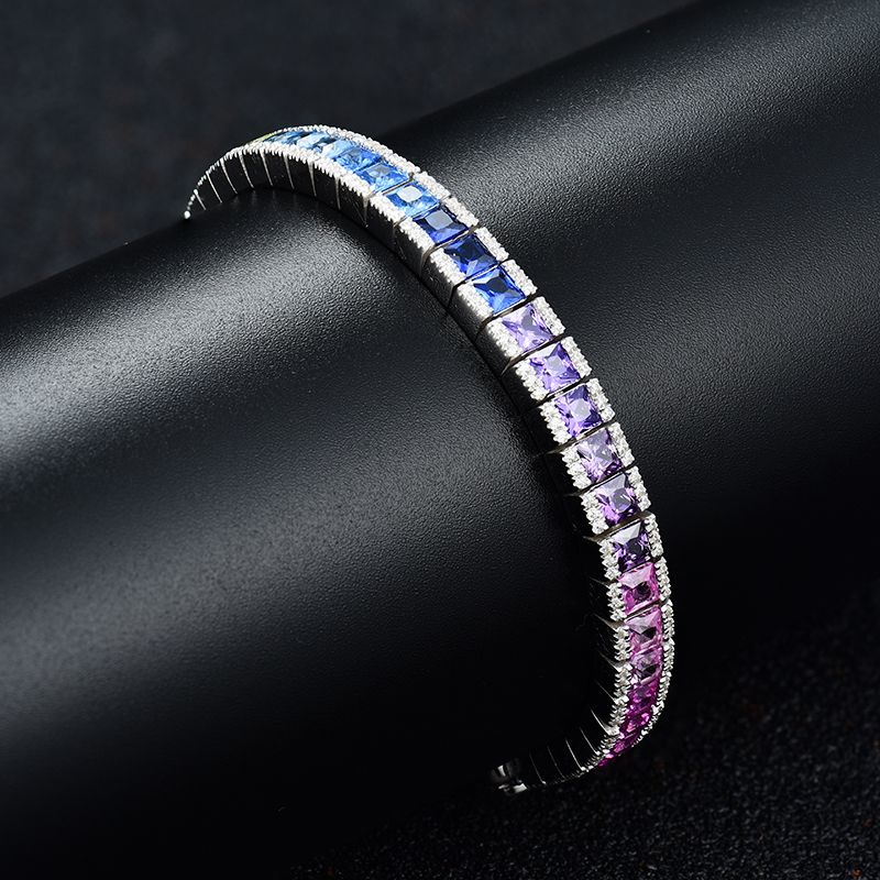 Sterling Silver Multi Color Round And Princess Cut Tennis Bracelet