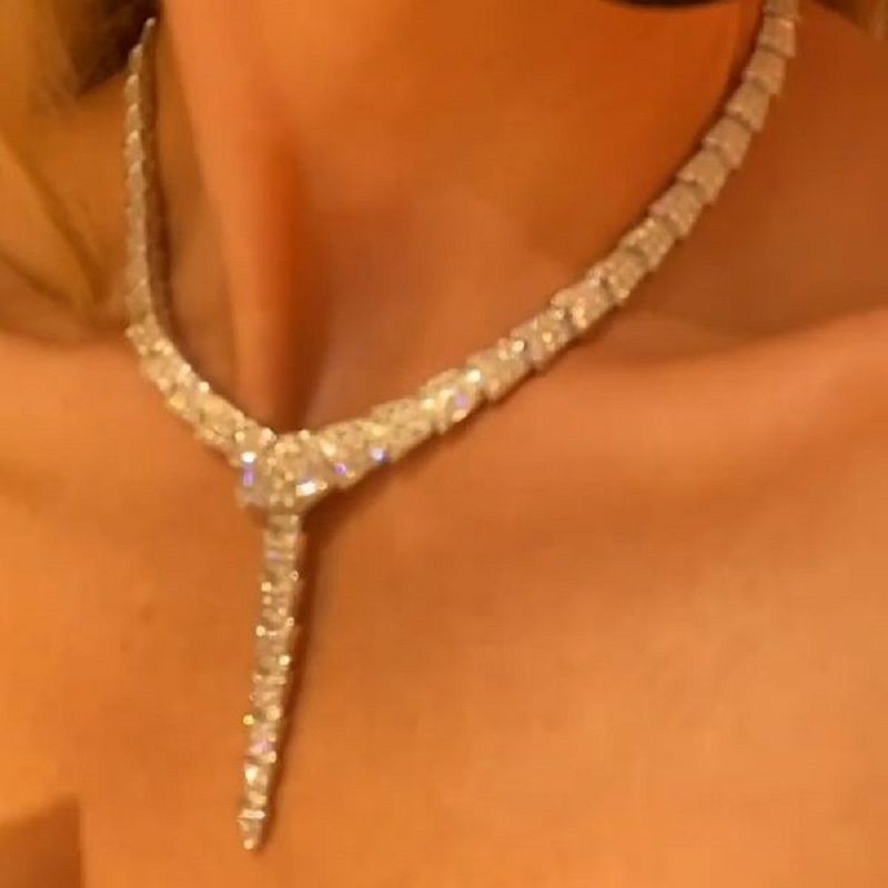 Handmade Summer Snake Lab-created White Gemstone Fine Necklace