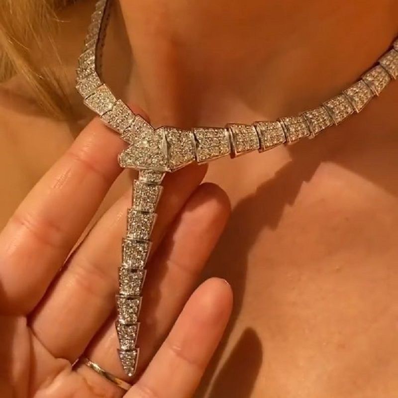 Handmade Summer Snake Lab-created White Gemstone Fine Necklace