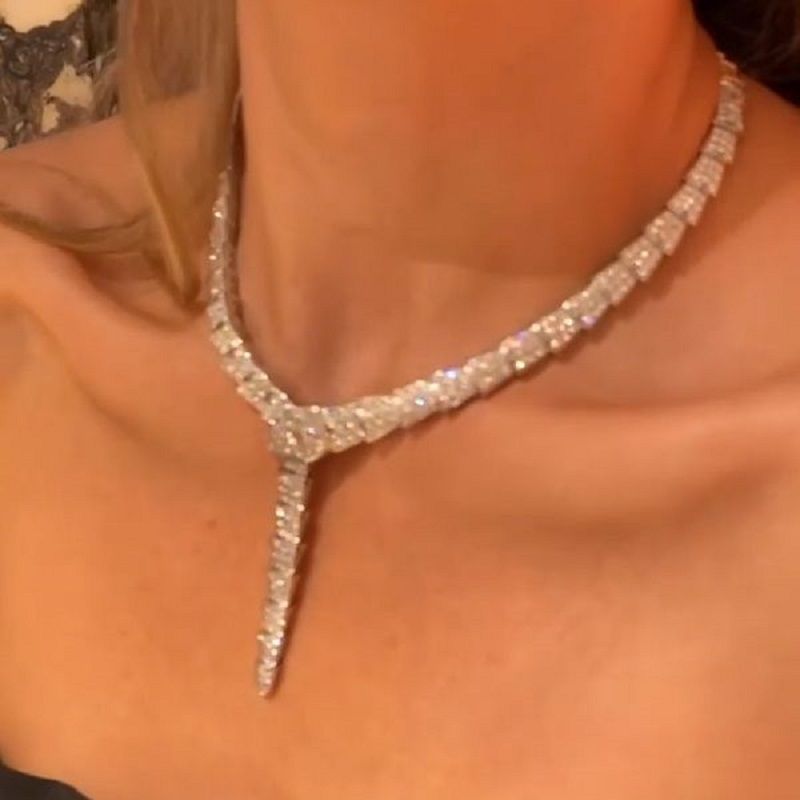 Handmade Summer Snake Lab-created White Gemstone Fine Necklace