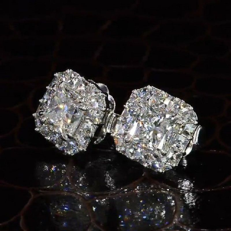1.5Ct Radiant Cut Paved Diamond Eternity Stud Earrings in Sterling Silver