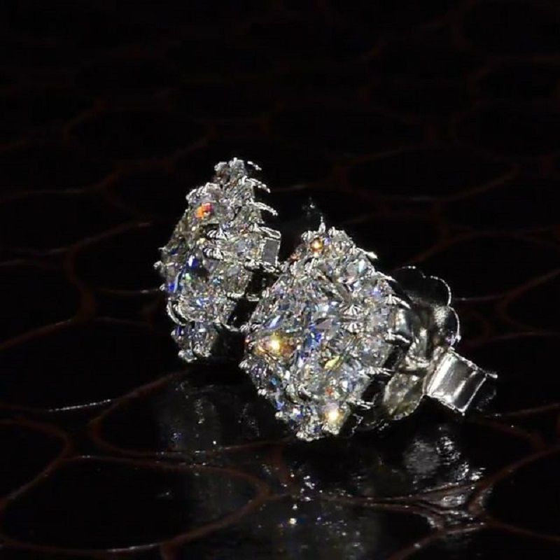 1.5Ct Radiant Cut Paved Diamond Eternity Stud Earrings in Sterling Silver