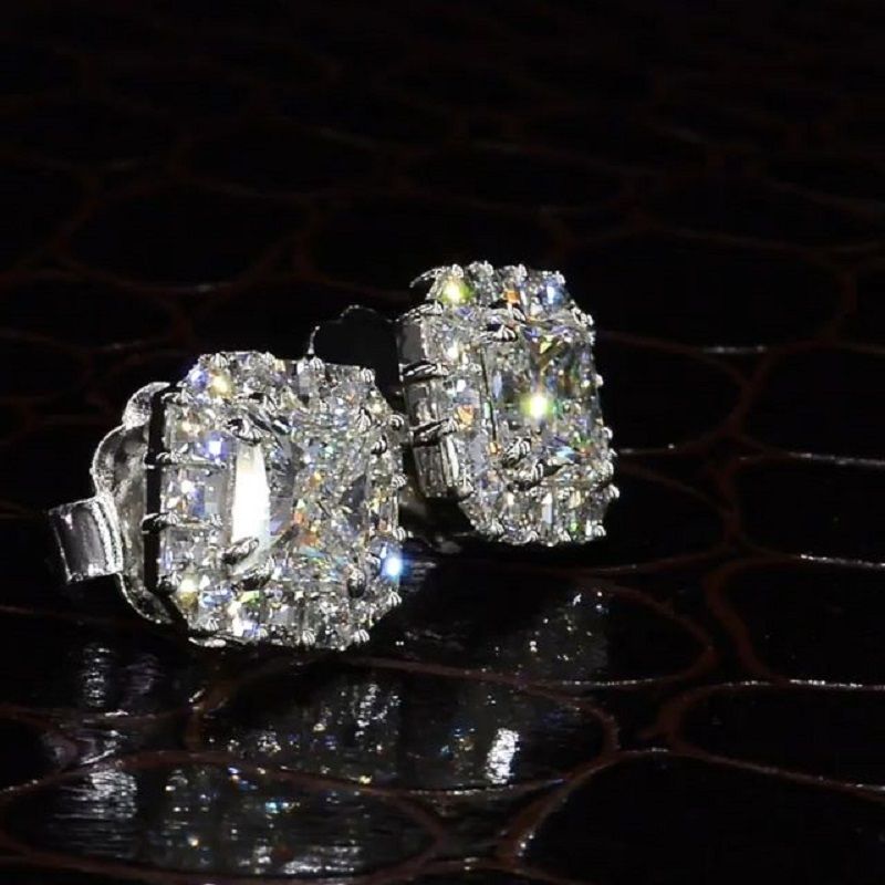 1.5Ct Radiant Cut Paved Diamond Eternity Stud Earrings in Sterling Silver