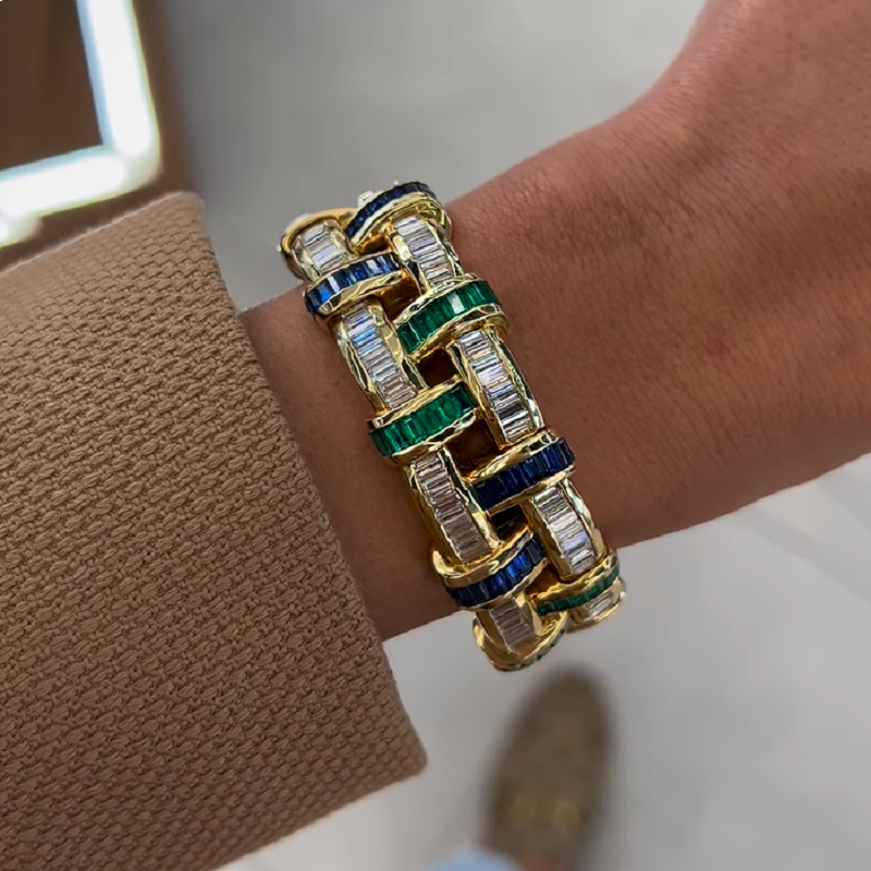 12.30CT Sapphire and Emerald Wide 18 Karat Bracelet