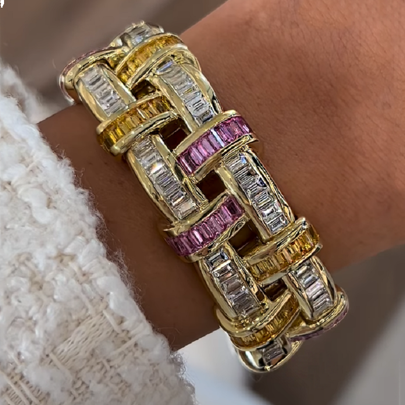 12.30CT Sapphire and Emerald Wide 18 Karat Bracelet