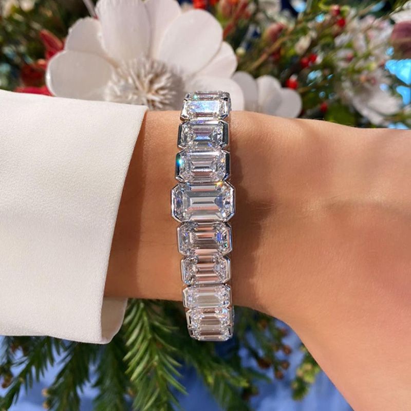 40ctw Emerald Cut White Sapphire Handmade Bracelet