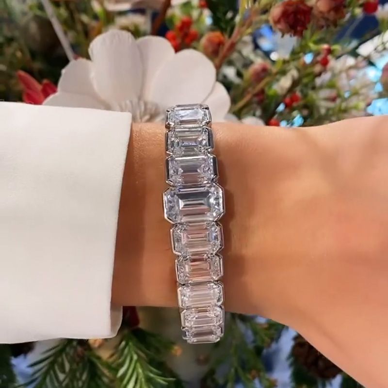 40ctw Emerald Cut White Sapphire Handmade Bracelet