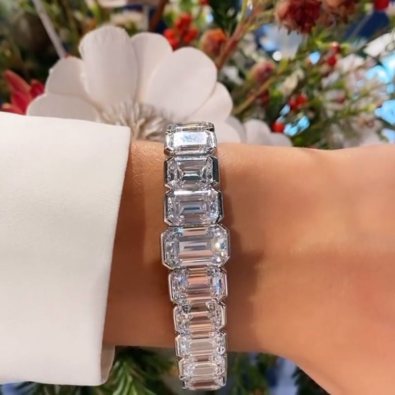 40ctw Emerald Cut White Sapphire Handmade Bracelet