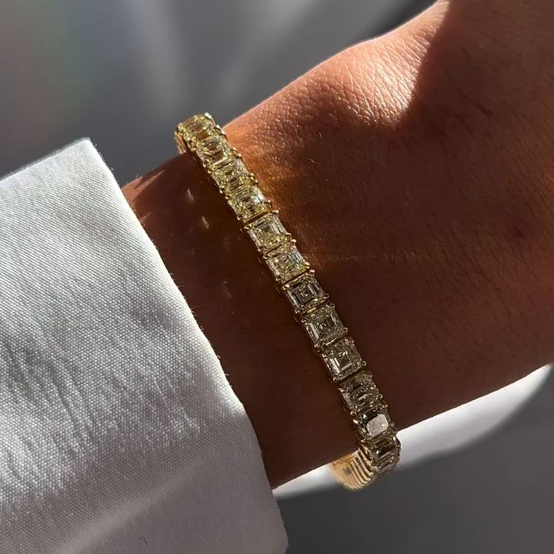 20ctw Asscher Cut Intense Yellow Sapphire Tennis Bracelet