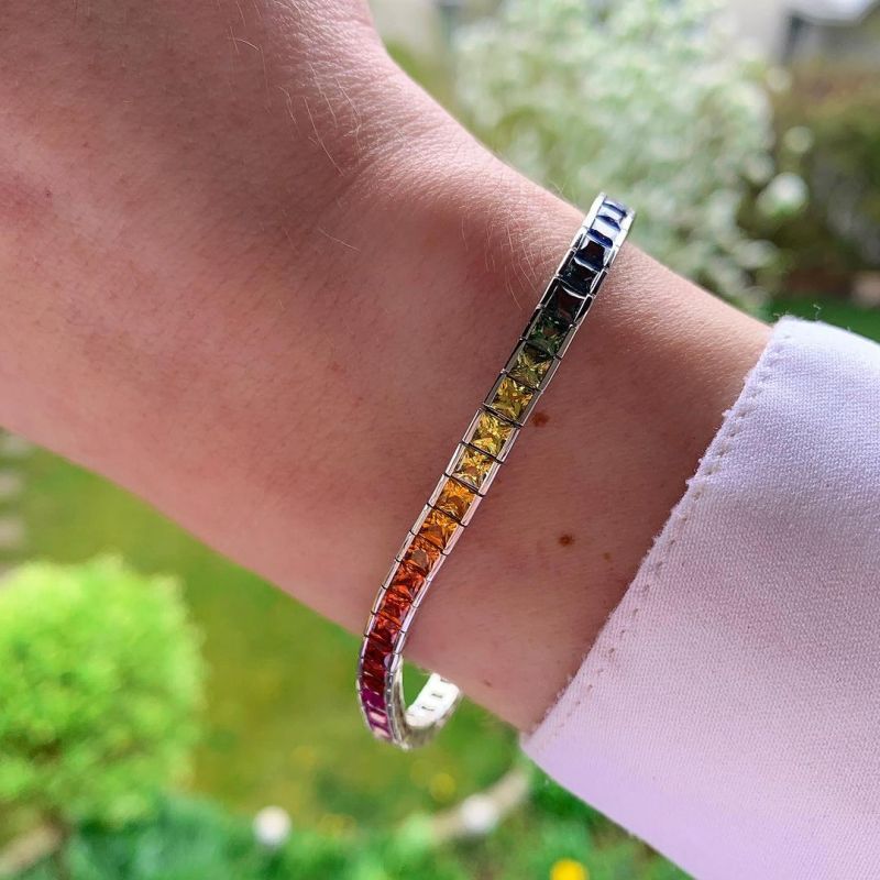 10ctw Princess Cut Multi-Color Sapphire Handmade Bracelet
