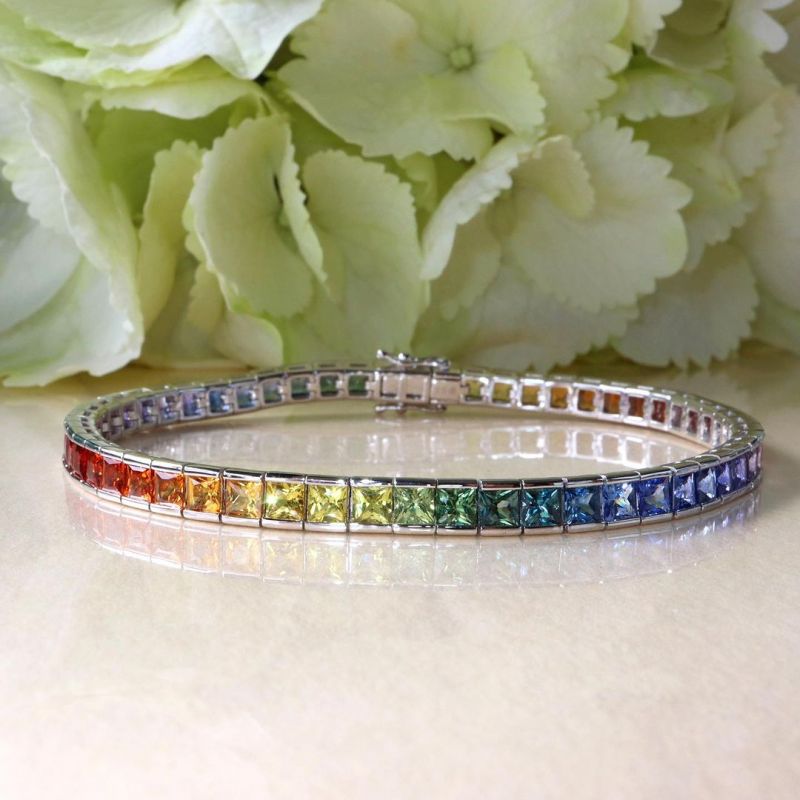 10ctw Princess Cut Multi-Color Sapphire Handmade Bracelet