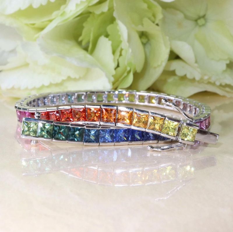 10ctw Princess Cut Multi-Color Sapphire Handmade Bracelet