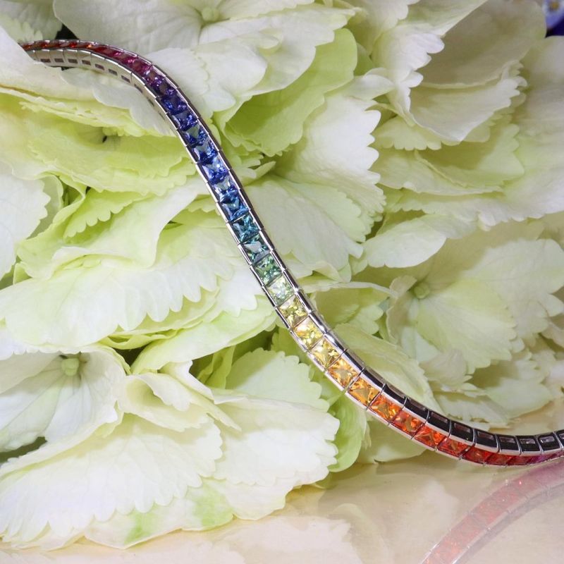10ctw Princess Cut Multi-Color Sapphire Handmade Bracelet