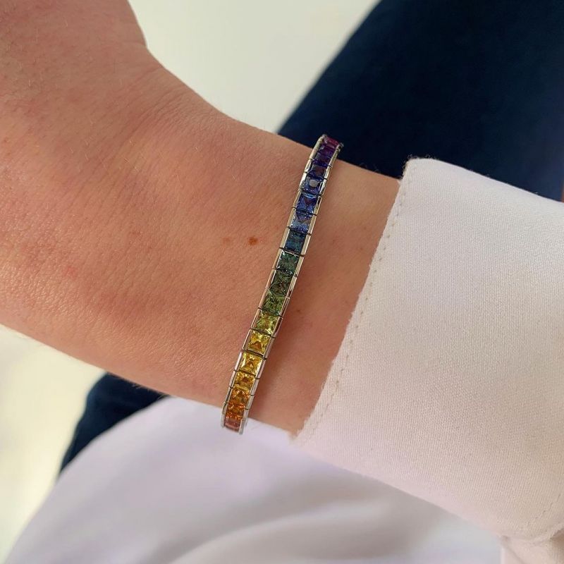 10ctw Princess Cut Multi-Color Sapphire Handmade Bracelet