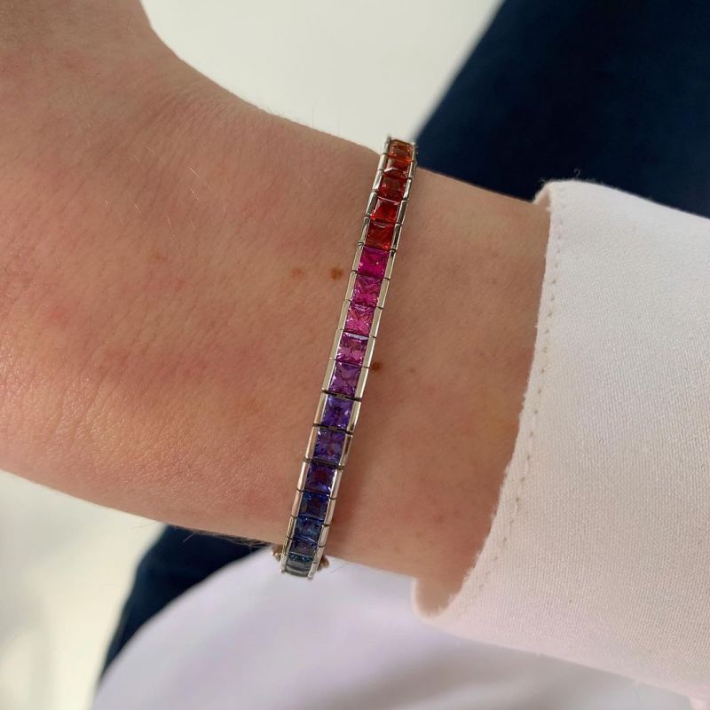 10ctw Princess Cut Multi-Color Sapphire Handmade Bracelet