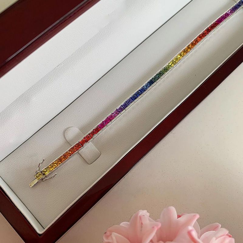 10ctw Princess Cut Multi-Color Sapphire Handmade Bracelet