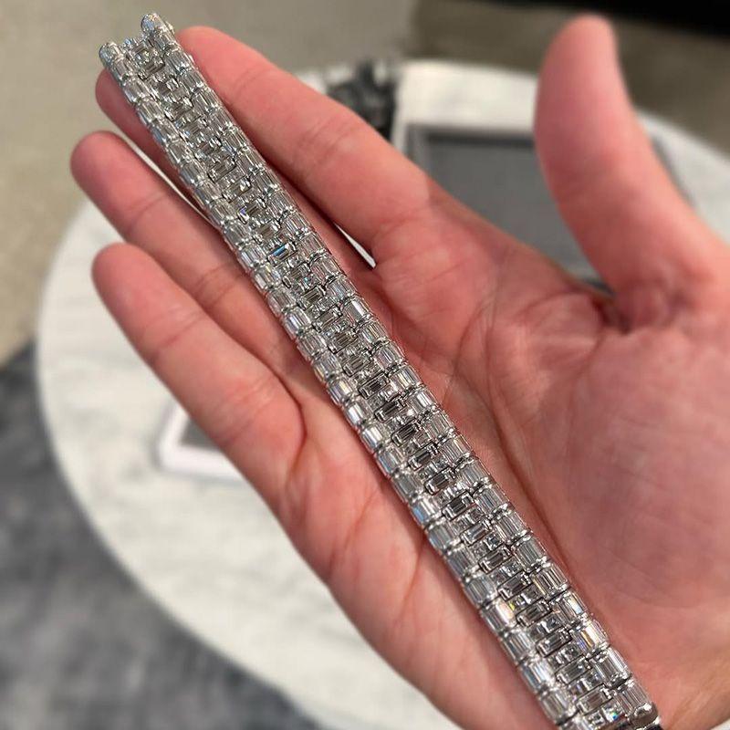 20ctw Baguette Cut White Sapphire Handmade Men's Bracelet