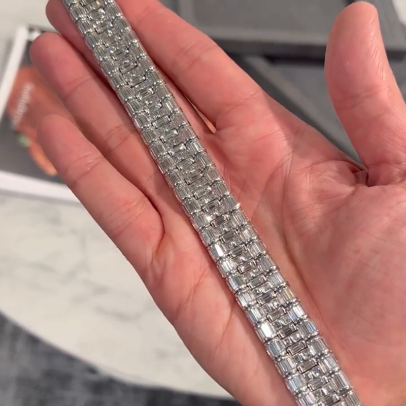 20ctw Baguette Cut White Sapphire Handmade Men's Bracelet