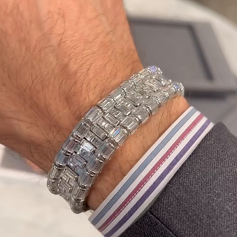 20ctw Baguette Cut White Sapphire Handmade Men's Bracelet