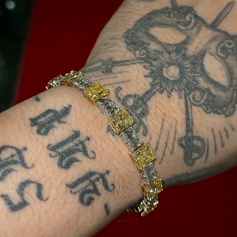 18ctw Emerald Cut Yellow & White Sapphire Handmade Men's Bracelet