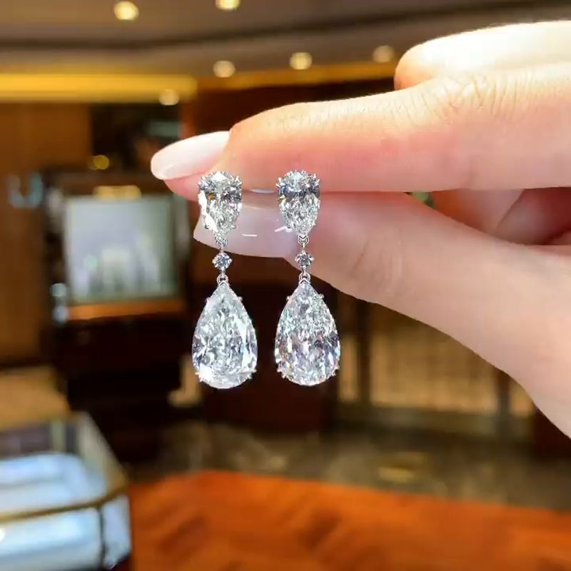 13.3ct Pear Cut White Diamond Drop Earrings