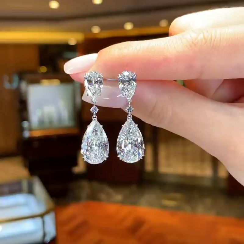 13.3ct Pear Cut White Diamond Drop Earrings
