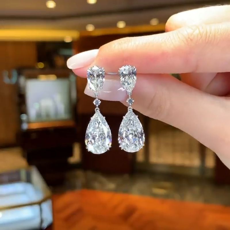 13.3ct Pear Cut White Diamond Drop Earrings