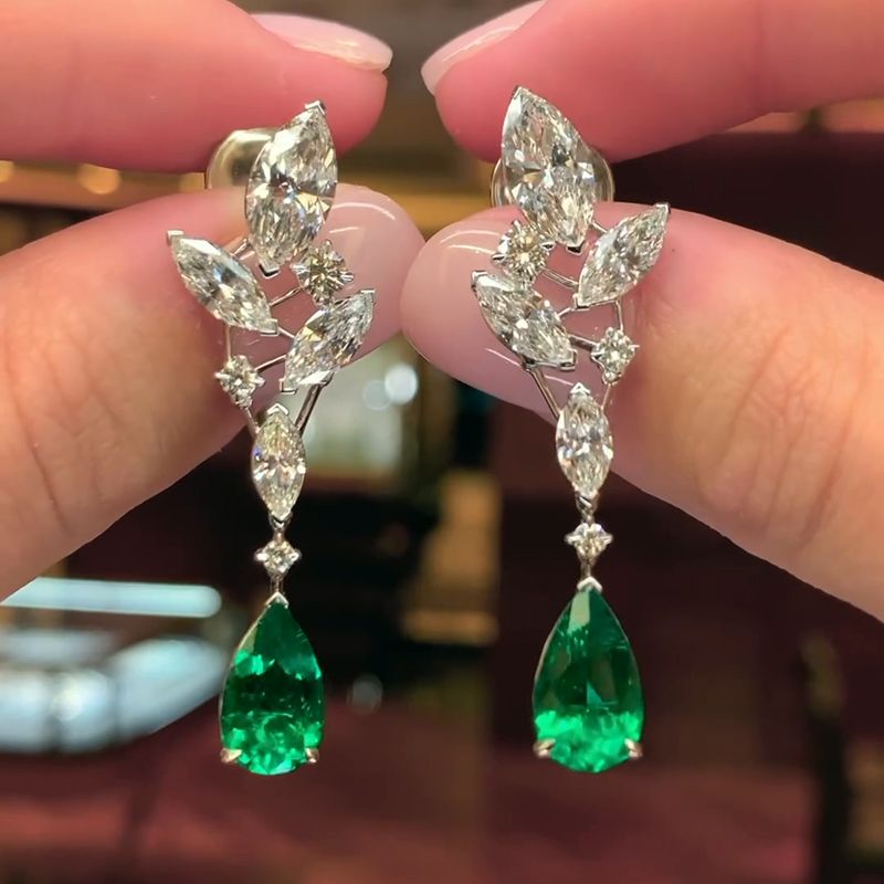 7.9ct Pear Cut Emerald Drop Earrings